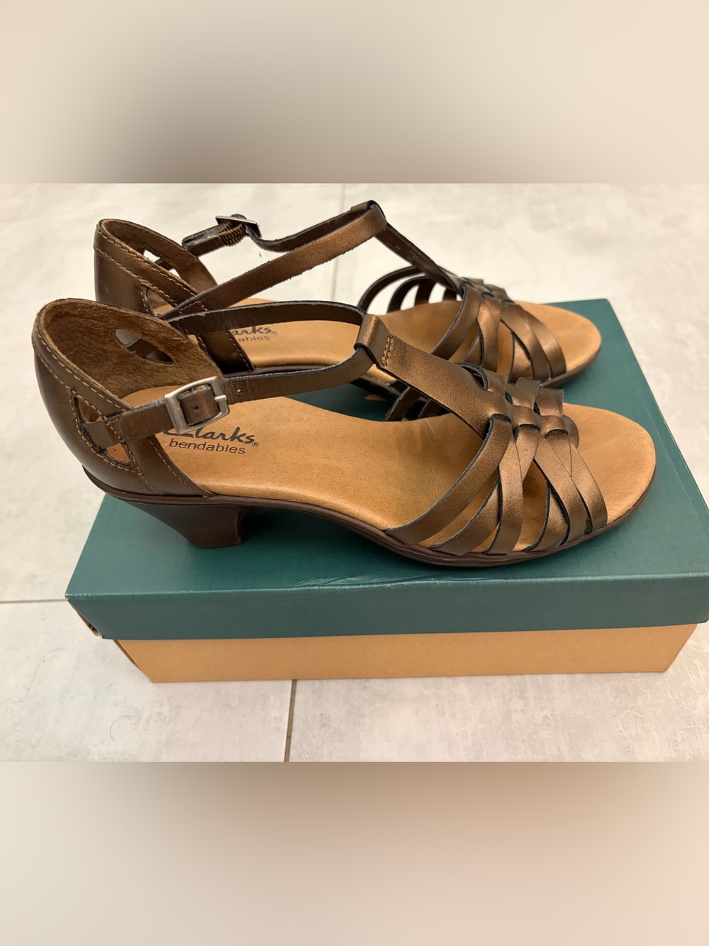 Clarks Bronze Strappy Low Heel Sandals
